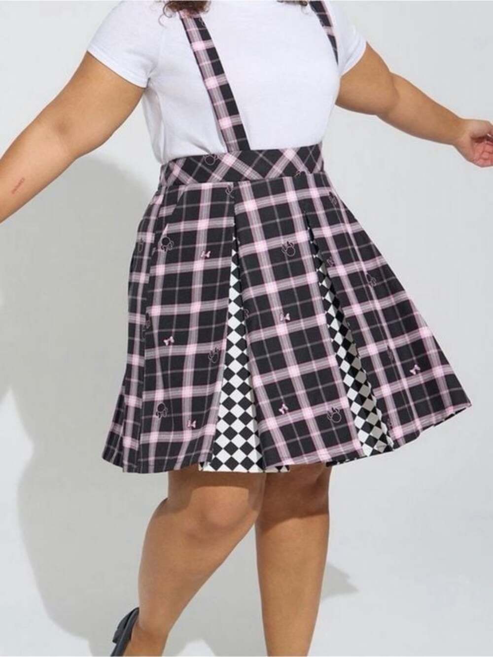 TORRID Disney Pink & Black Plaid Suspender Skirt with Checker Inset